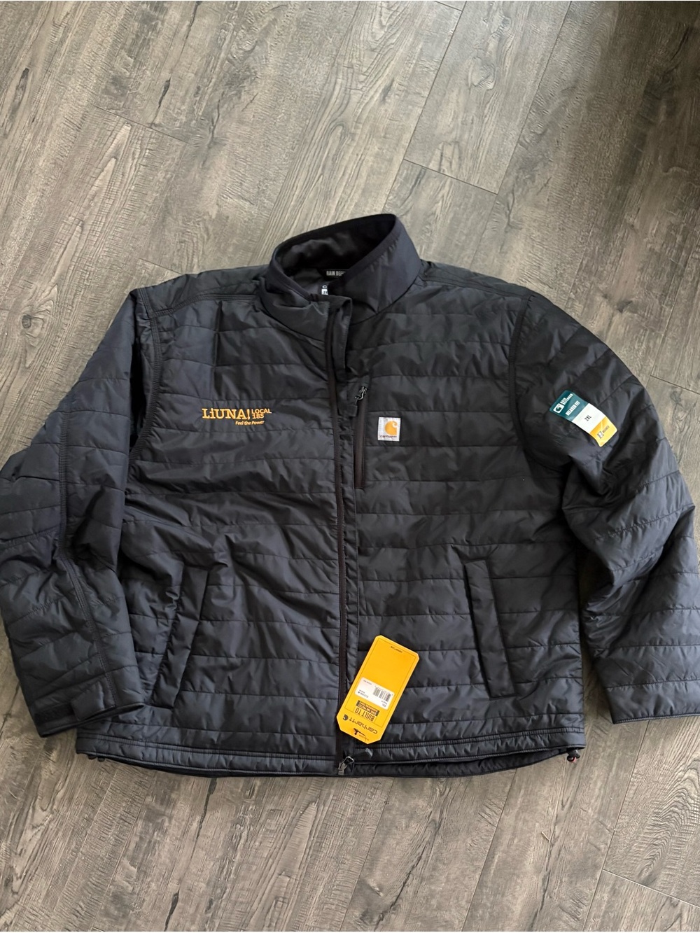 Carhartt Black Quilted Puffer Jacket with Yellow Branding